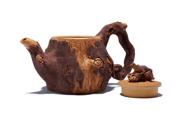 仿木外皮紫砂壺，創(chuàng)意木樁手工雕刻紫砂壺
