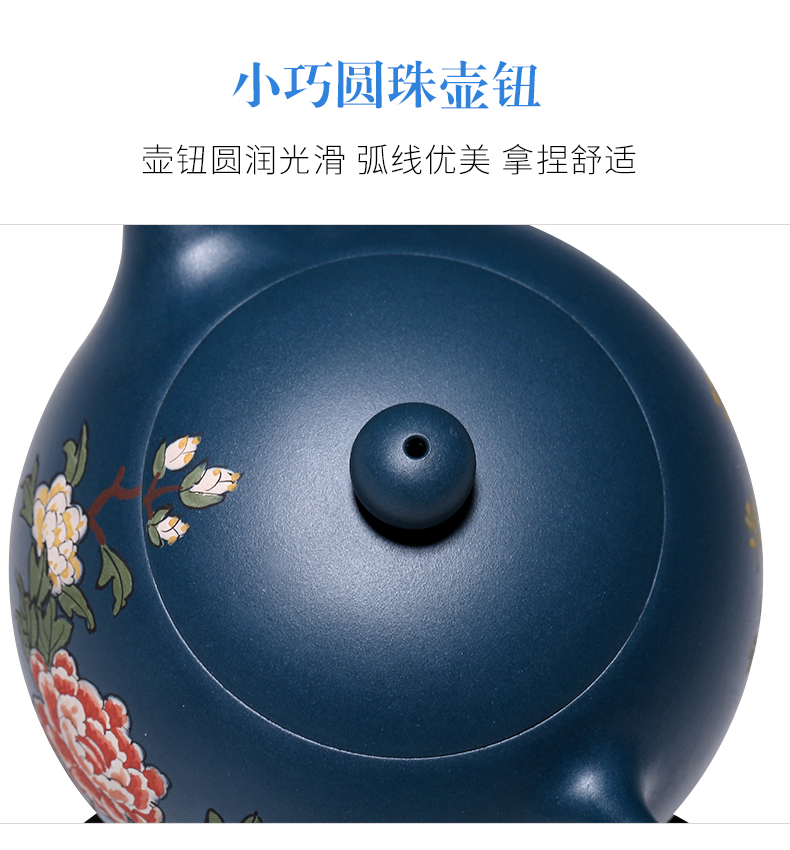 純手工紫砂壺，小巧琺瑯印花紫砂壺